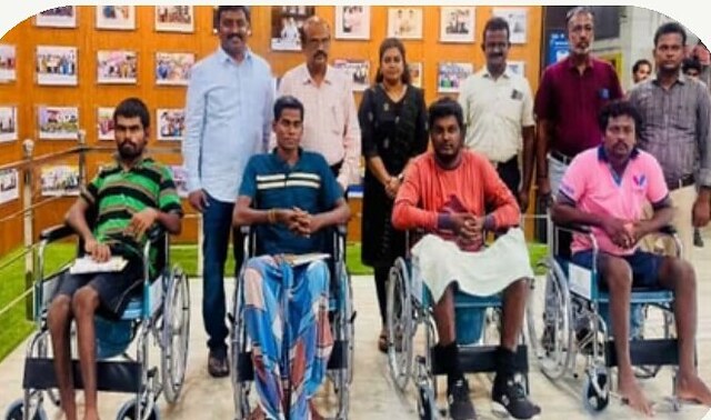 Four individuals seated in wheelchairs donated through an SRP Foundation support initiative.