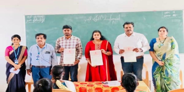 A panel presents certificates to participants at an SRP Foundation youth skill-development session.